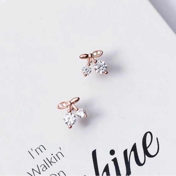 3/$45 Rose gold 925 Sterling Sliver Cherry Earrings - Picture 3 of 3